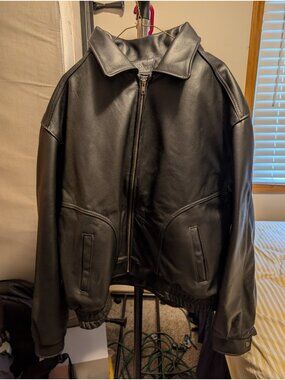 Reed Leather Jacket Mens 2X Black Bomber Quilted Lined Full Zip Motorcycle
